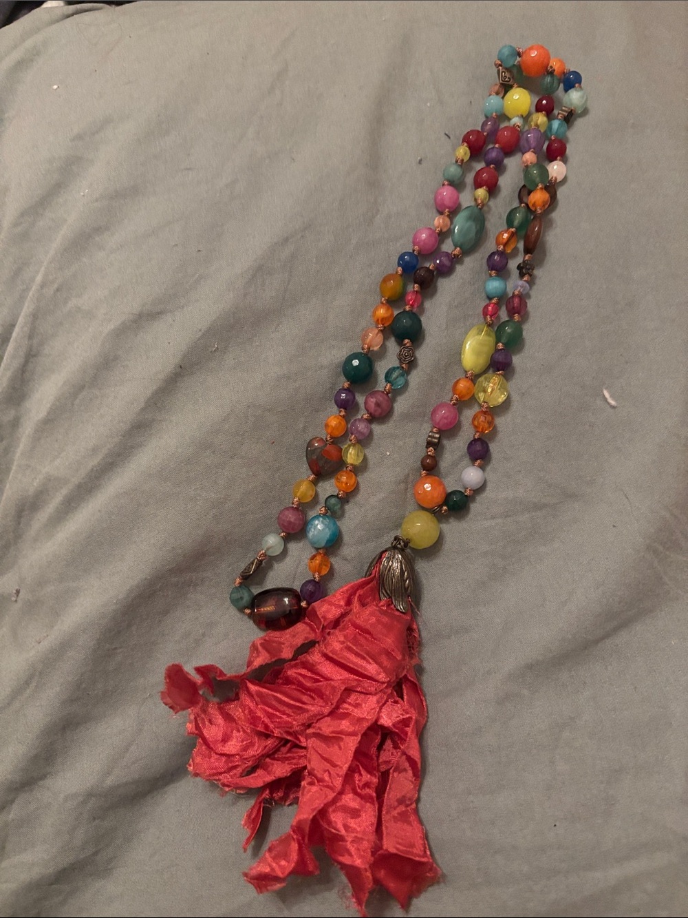 Plunder Multicolor Beaded Necklace with Pink Tassel